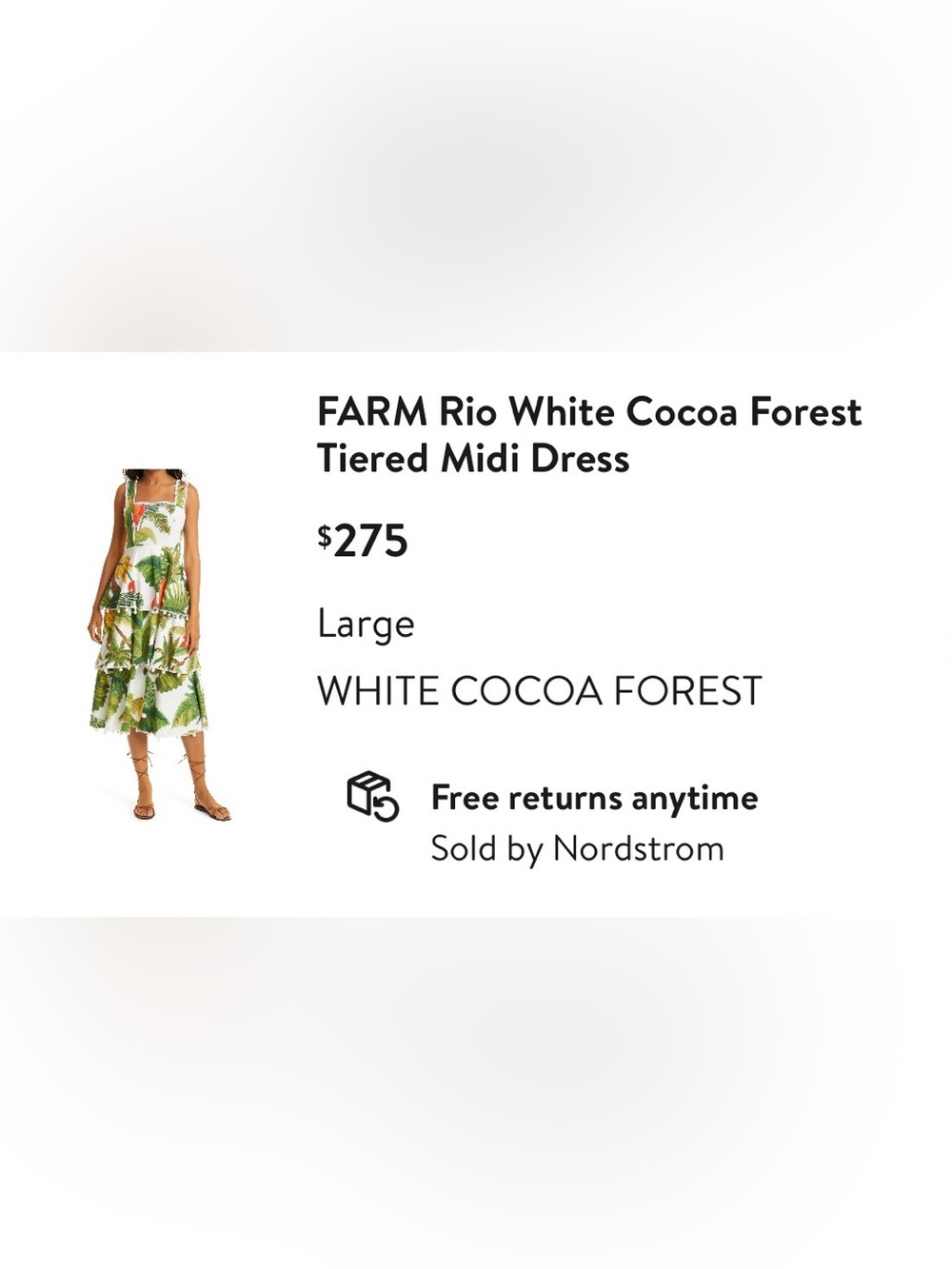 FARM Rio White Cocoa Forest Tiered Midi Dress - Picture 2 of 5